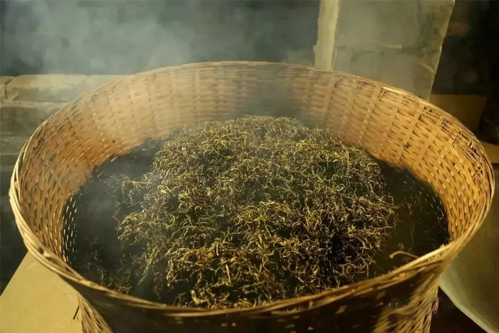 编辑部实拍图，双蒸双压中的茶叶