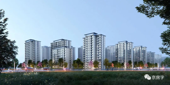 （效果图）小区一共规划建设了25栋住宅楼，全部为5至15层的南北向楼栋，小区内人车分流。