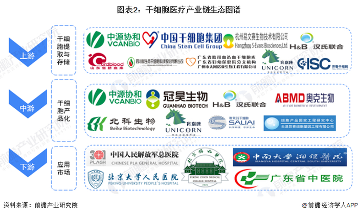 干细胞医疗行业链区域热力地图：企业主要分布在北京及沿海地区