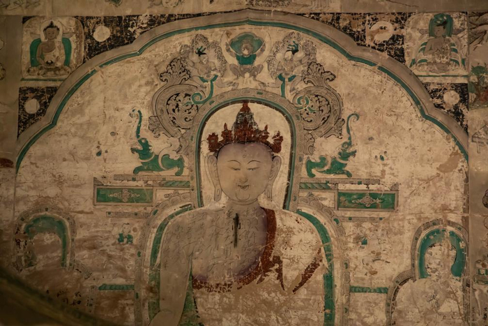 　　这是9月21日拍摄的炳灵寺石窟第3窟明代壁画。新华社记者 郎兵兵 摄