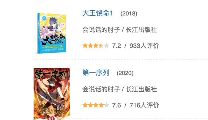 会说话的肘子的部分代表作（图片来源：豆瓣） 