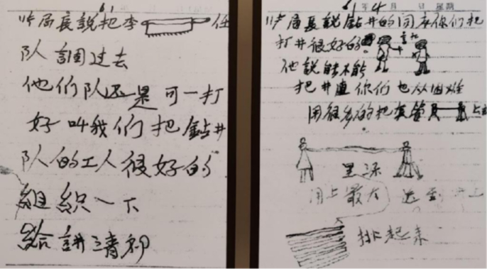 　　1961年，铁人王进喜笔记手稿。新华社记者 何山 摄