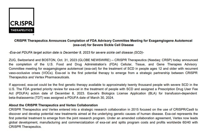 （来源：CRISPR Therapeutics）
