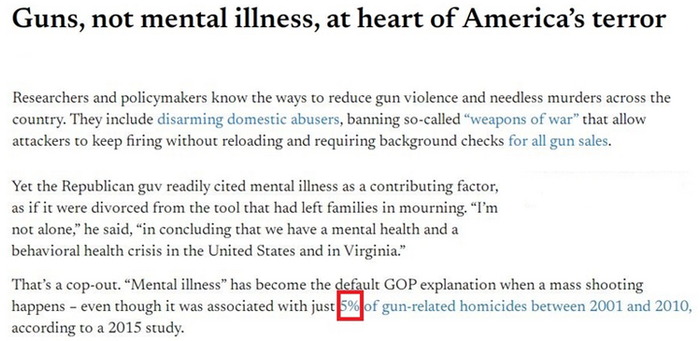 　　《弗吉尼亚水星报》文章《美国恐怖的核心是枪支，而不是精神疾病》截图