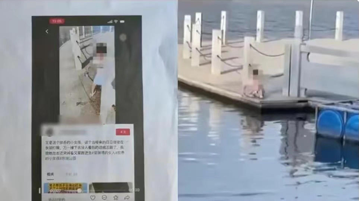 ▲严先生拍到的小女孩一个人在湖边玩水