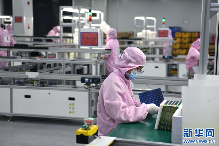   工作人员在滁州一家太阳能电池片企业生产线上忙碌。新华社记者刘军喜 摄