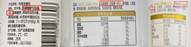 图说：三款宣称“0蔗糖”酸奶的赤藓糖醇添加量上限均为4%