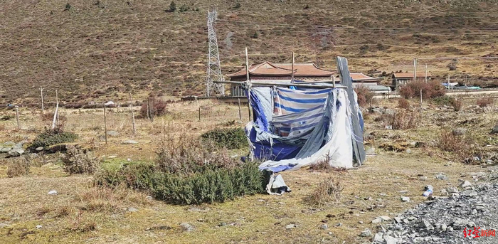 ▲旱厕围起来的塑料布已经支离破碎