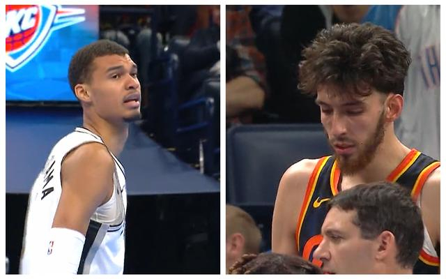 此役，文班亚马（左）和霍姆格伦得分均未上双。  直播截图