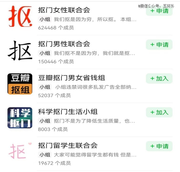 豆瓣除了抠门小组，还要很多消费降级小组（图源：豆瓣）