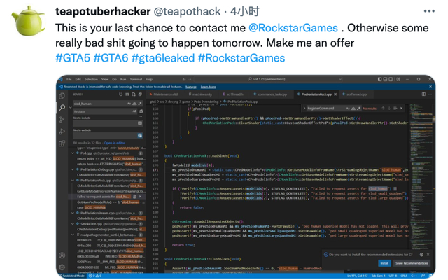 黑客发推给R星下“最后通牒”