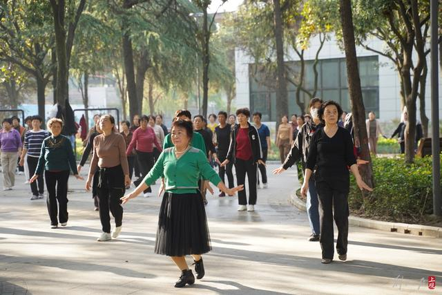 南阳人民公园内市民们正在健身活动。 王倩/摄