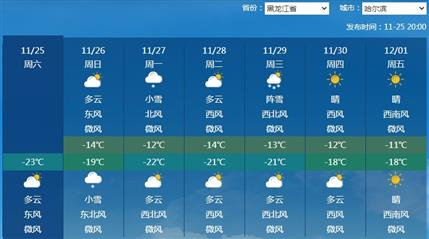 哈尔滨未来一周天气预报.(来源:中央气象台)