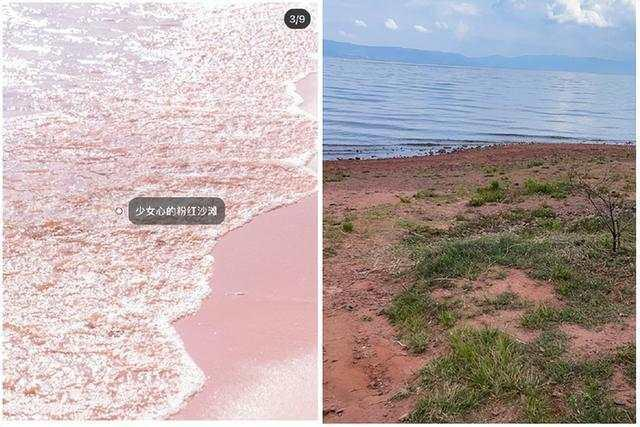 网上与现实中的粉红沙滩对比