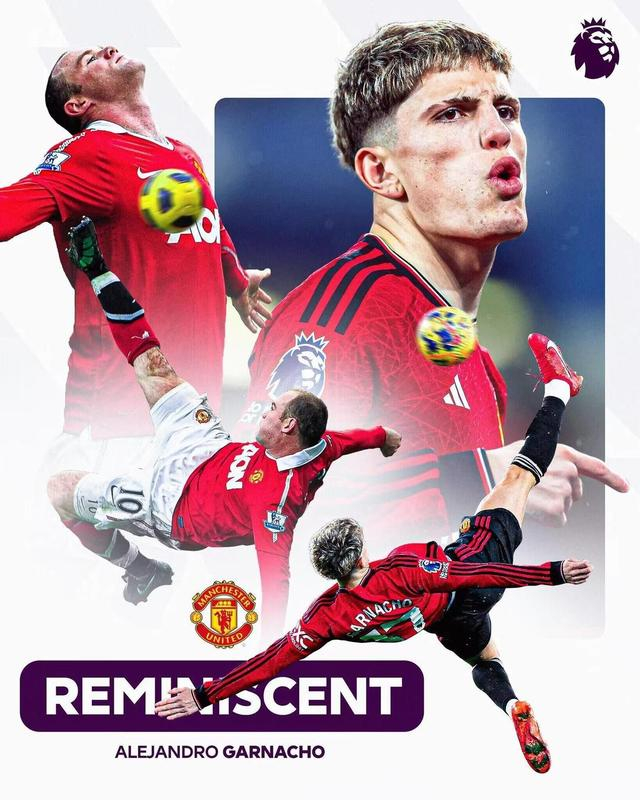 英超官方特地制作了加纳乔与鲁尼倒钩的海报