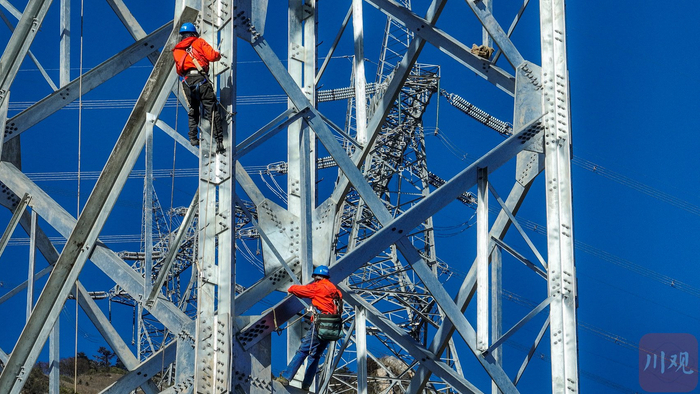 建设者们正在进行组塔施工。