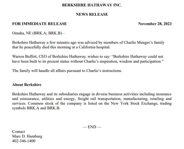 图片来源：伯克希尔哈撒韦公告