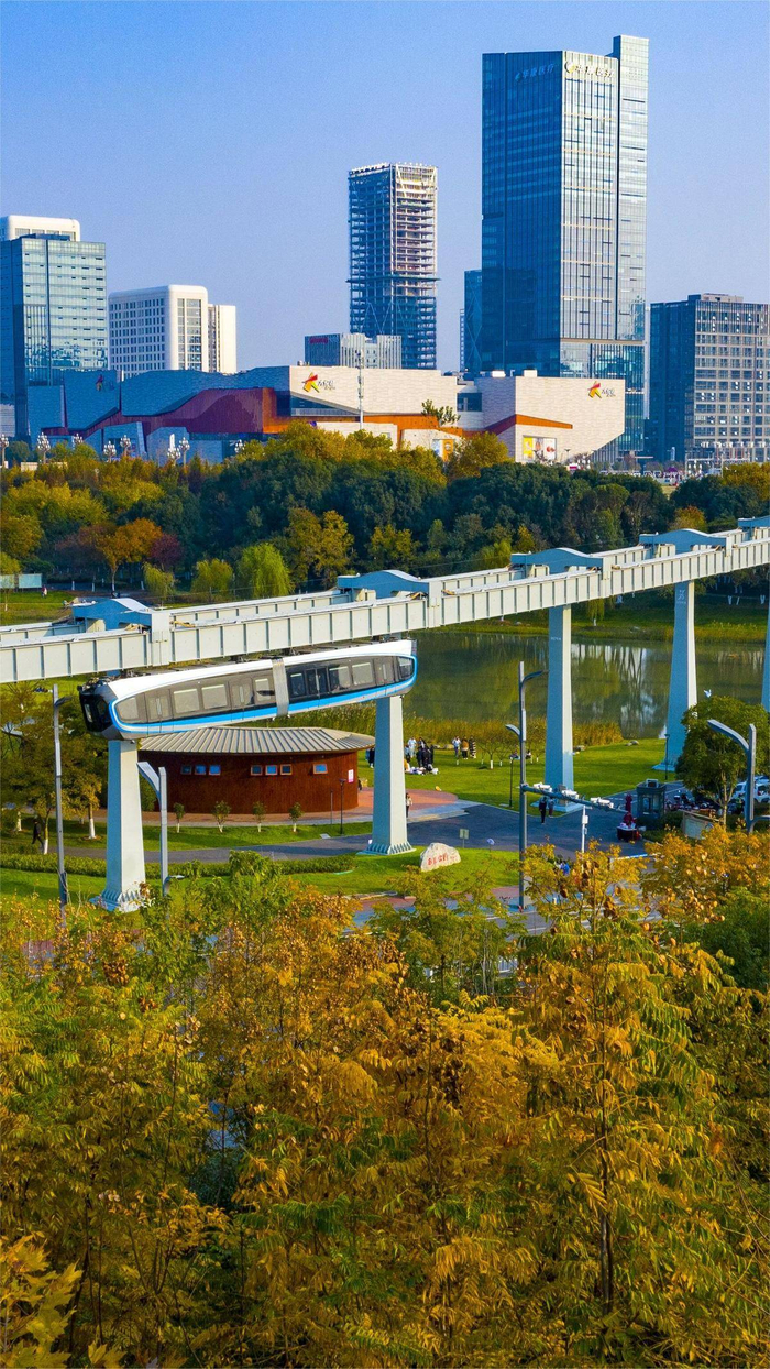 “光谷空轨”飞驰。 （湖北日报全媒记者 魏铼 摄）