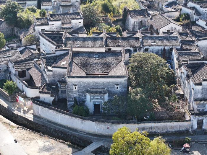   黄山市黟县碧阳镇关麓村“关麓八大家”古民居群航拍。新华社发 施亚磊 摄