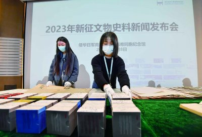 工作人员整理新征文物史料。南京日报/紫金山新闻记者 崔晓 孙中元 摄