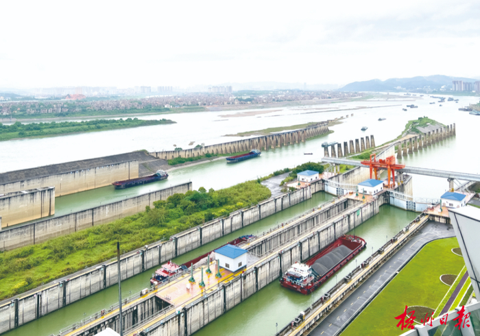 船舶有序通过长洲水利枢纽船闸。陈凡 摄（资料图片）