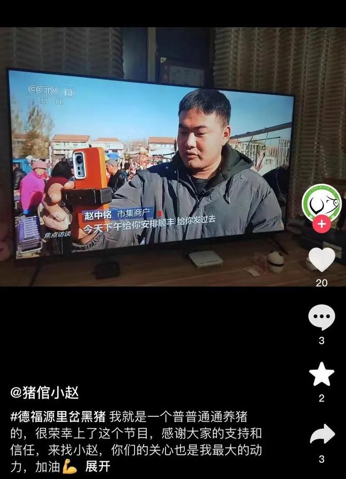 “猪倌小赵”集市直播上中央电视台的焦点访谈