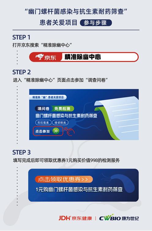 Hp阳性用户填写问卷后，在页面领券即可1元购买价值998的检测服务