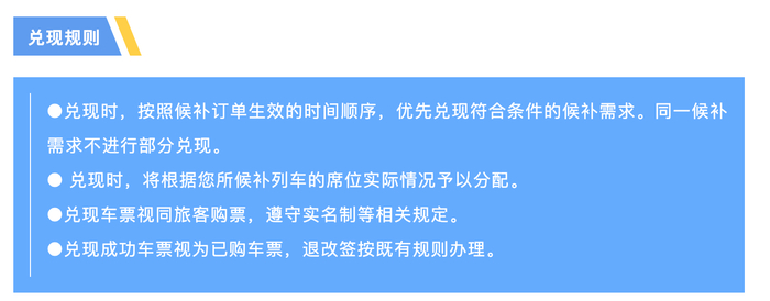 　　铁路12306关于“候补购票订单兑现”的提示