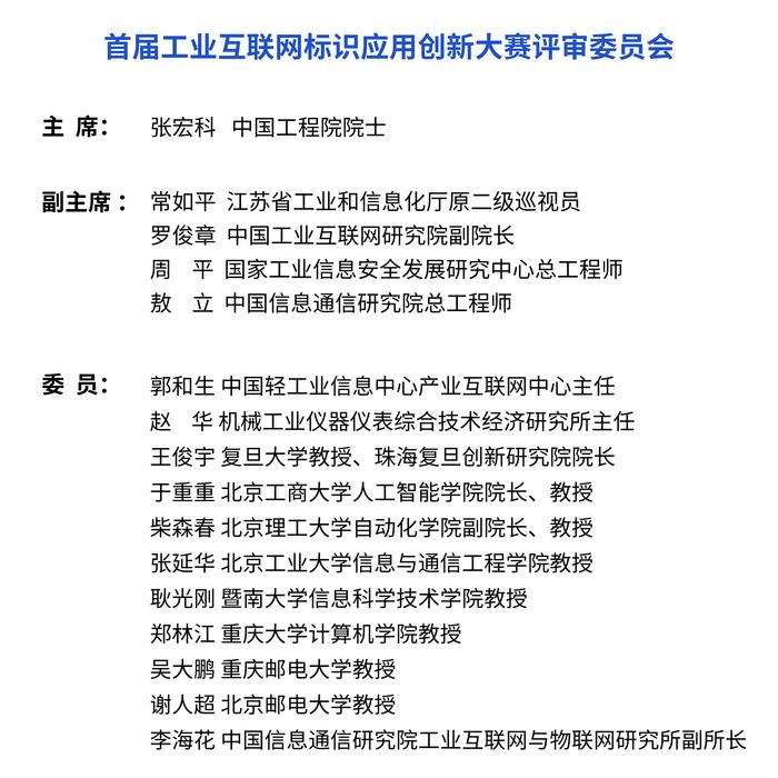 首届工业互联网标识应用创新大赛评审委员会