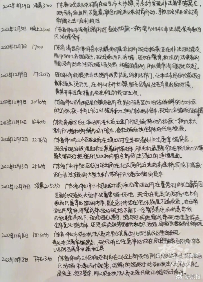 韩佳丽提交的信访材料，里面列举了她的举报经历，有多次因为无法可依而失败
