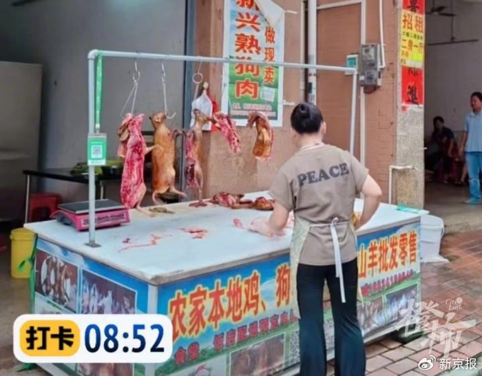 当地市场上悬挂出售的猫肉