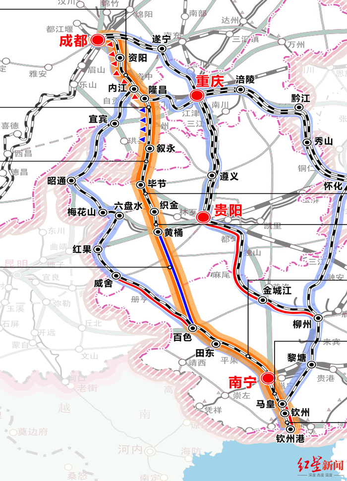 ▲西部陆海新通道西线规划建设示意图