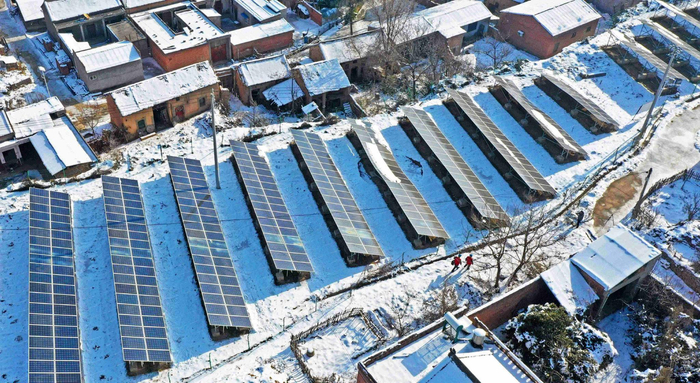 国网孟州市供电公司工人在在乡村巡检光伏发电安全运行情况。白水平摄