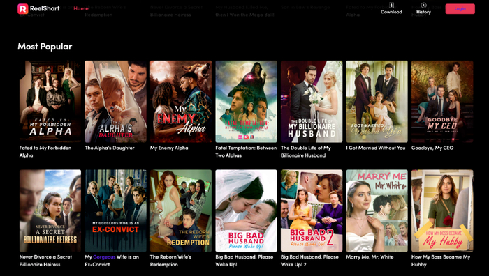  ReelShort上最火的短剧剧集/图源：ReelShort