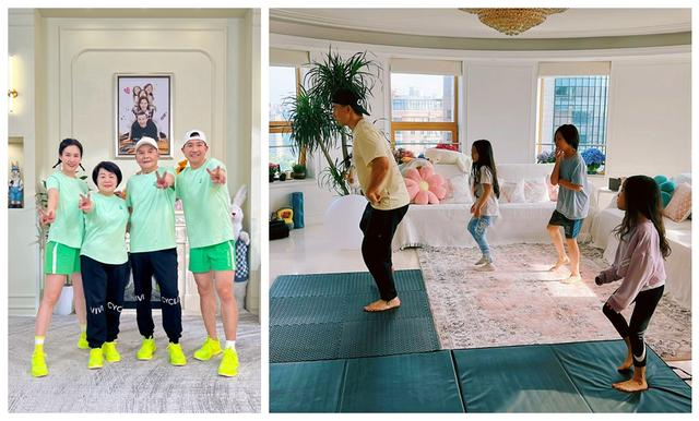 刘畊宏不但拉父母进直播间跳操（左），还会利用空闲时间给朋友的孩子们上课。  图/刘畊宏微博