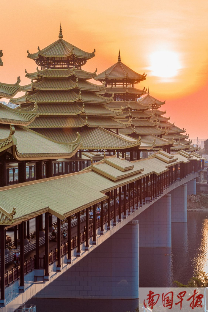 夕阳下,金光璀璨的柳州凤凰岭大桥.记者 邹财麟 摄