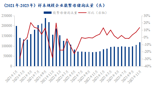 图3 2021年-2023年样本规模企业能繁母猪淘汰量