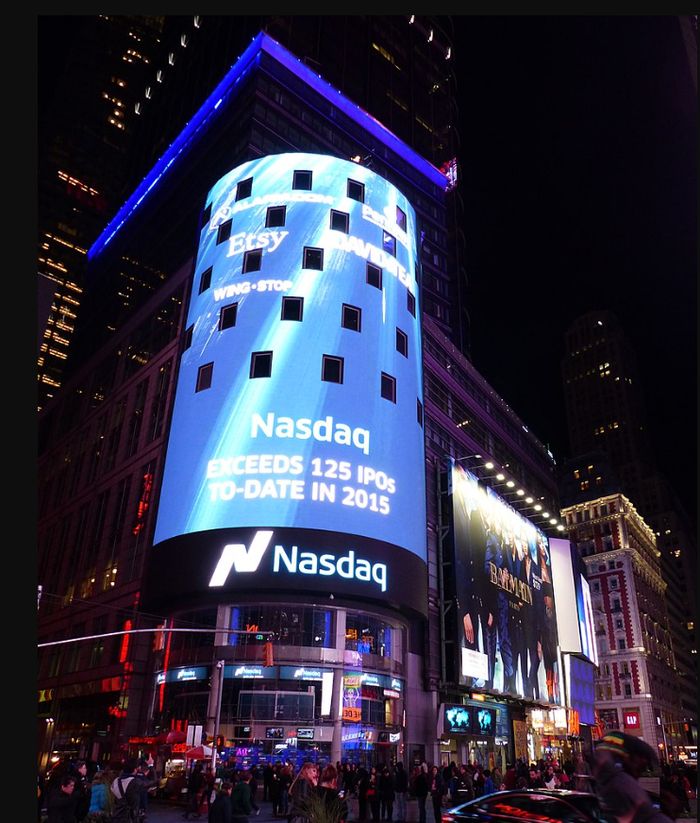 ▲纳斯达克股票交易所总部位于美国纽约时代广场