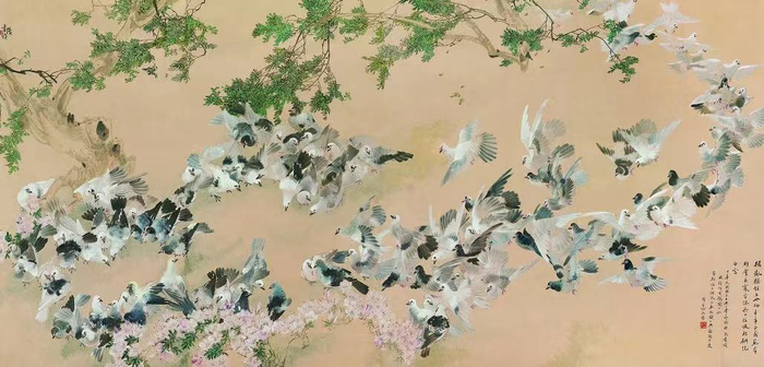《百鸽图》  供图  浦江县委网信办