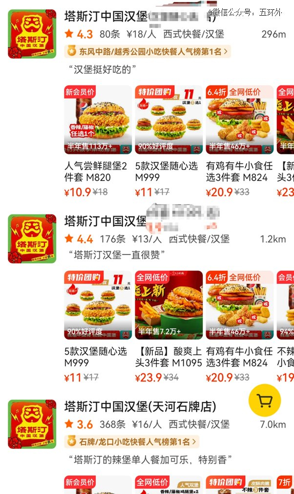 塔斯汀的客单价，在16-18元之间（图源：美团）