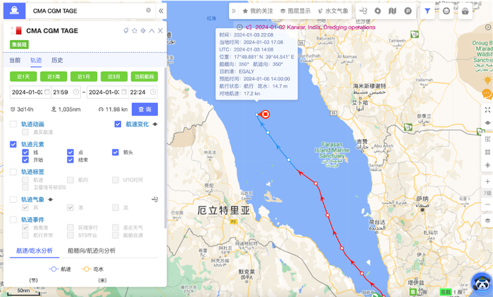 “CMA CGM TAGE”轮情况（来源：船视宝）