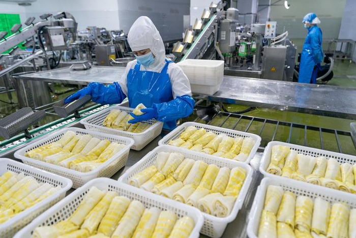 工作人员在云南昭通市大关县一家竹笋生产企业流水线上工作（2023年10月31日摄）。新华社记者 陈欣波 摄