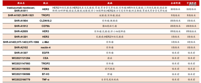 图：恒瑞医药ADC研发管线，来源：国联证券