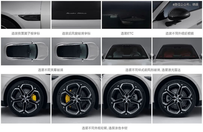 图：小米SU7选装项目（部分），来源：工信部