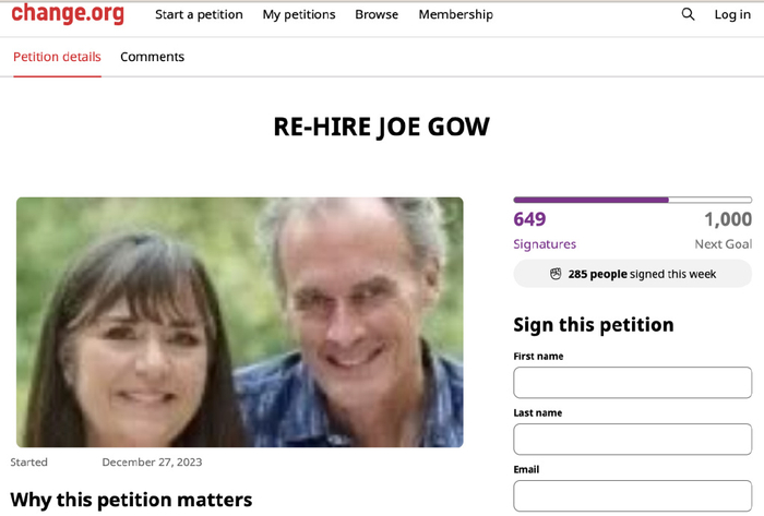 重新雇佣乔·高的请愿书 图源change.org