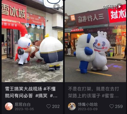 “雪王”打架，已成蜜雪冰城科目三。（图 / 小红书截图）
