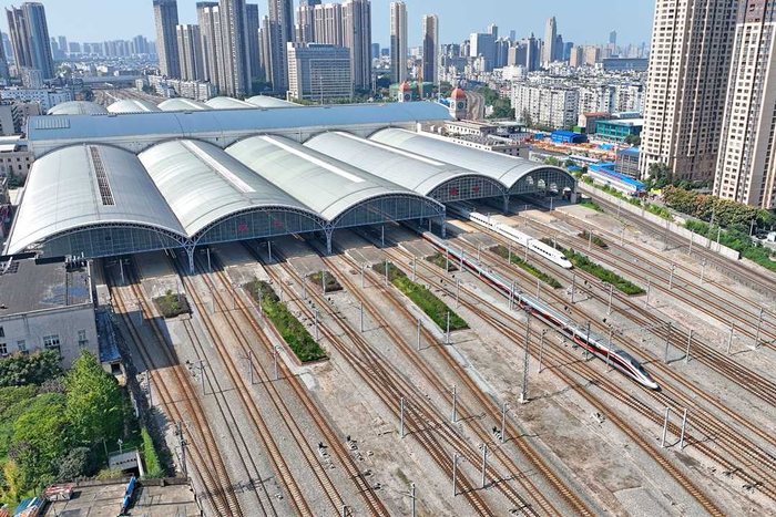 复兴号驶出汉口站。宋萍摄