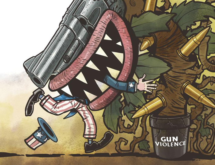 过于频繁的枪支暴力事件已经将美国社会吞没。（来源：中国日报作者：蔡艨）
