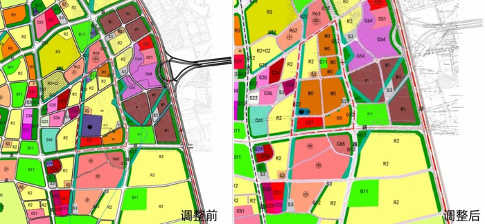 ▲M、N街坊规划调整前后对比图