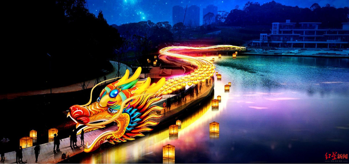 ▲德阳灯会灯组，240米吉尼斯龙灯